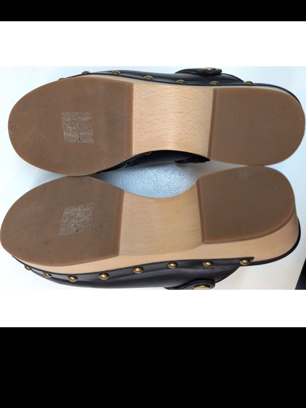J. Crew Black Leather Slingback Clogs with Gold Studs - Picture 3 of 5